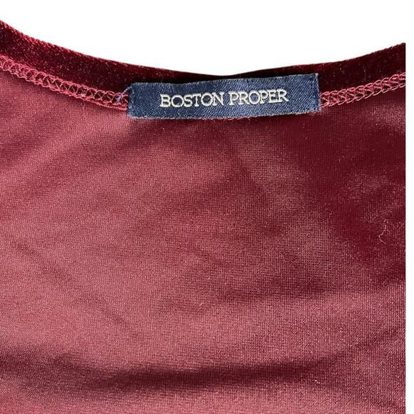 Boston Proper Velvet Top Medium Burgundy Scoop Neck 3/4 Sleeve Stretch Blouse - Picture 8 of 10